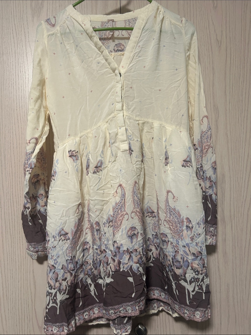 Free People Cream Floral Paisley Long Sleeve Tunic Dress